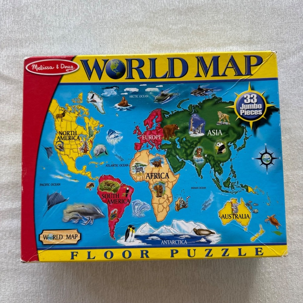 Melissa & Doug World Map Floor Puzzle 33 Pieces Jumbo 2x3Ft Complete Educational - Picture 7 of 16
